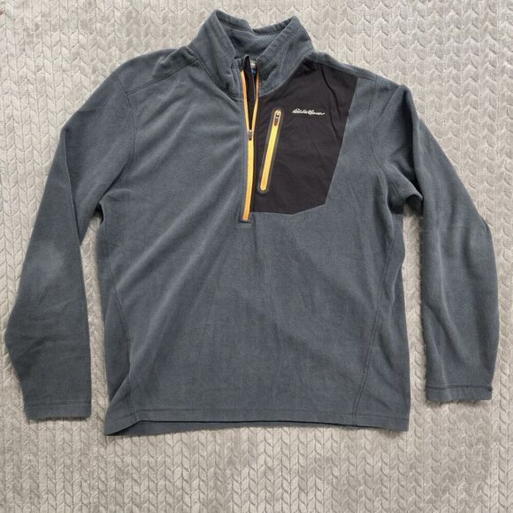 Eddie Bauer First Ascent Fleece Jacket Mens L Gray Pullover ¼ Zip Long Sleeve